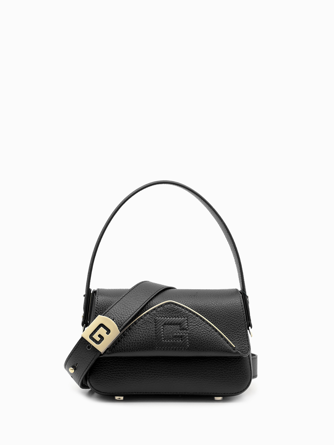 Сумка-багет с вышитой буквой G на клапане от Gironacci в чёрном цвете