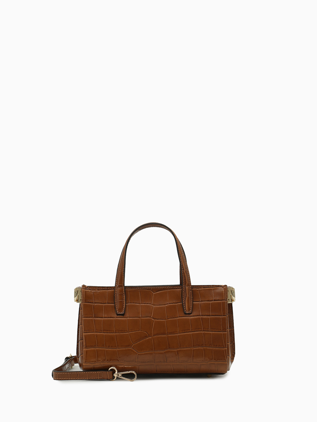 Небольшая сумка тоут через плечо от итальянского бренда FOLLE из кожи с выделкой под крокодила рыжего оттенка