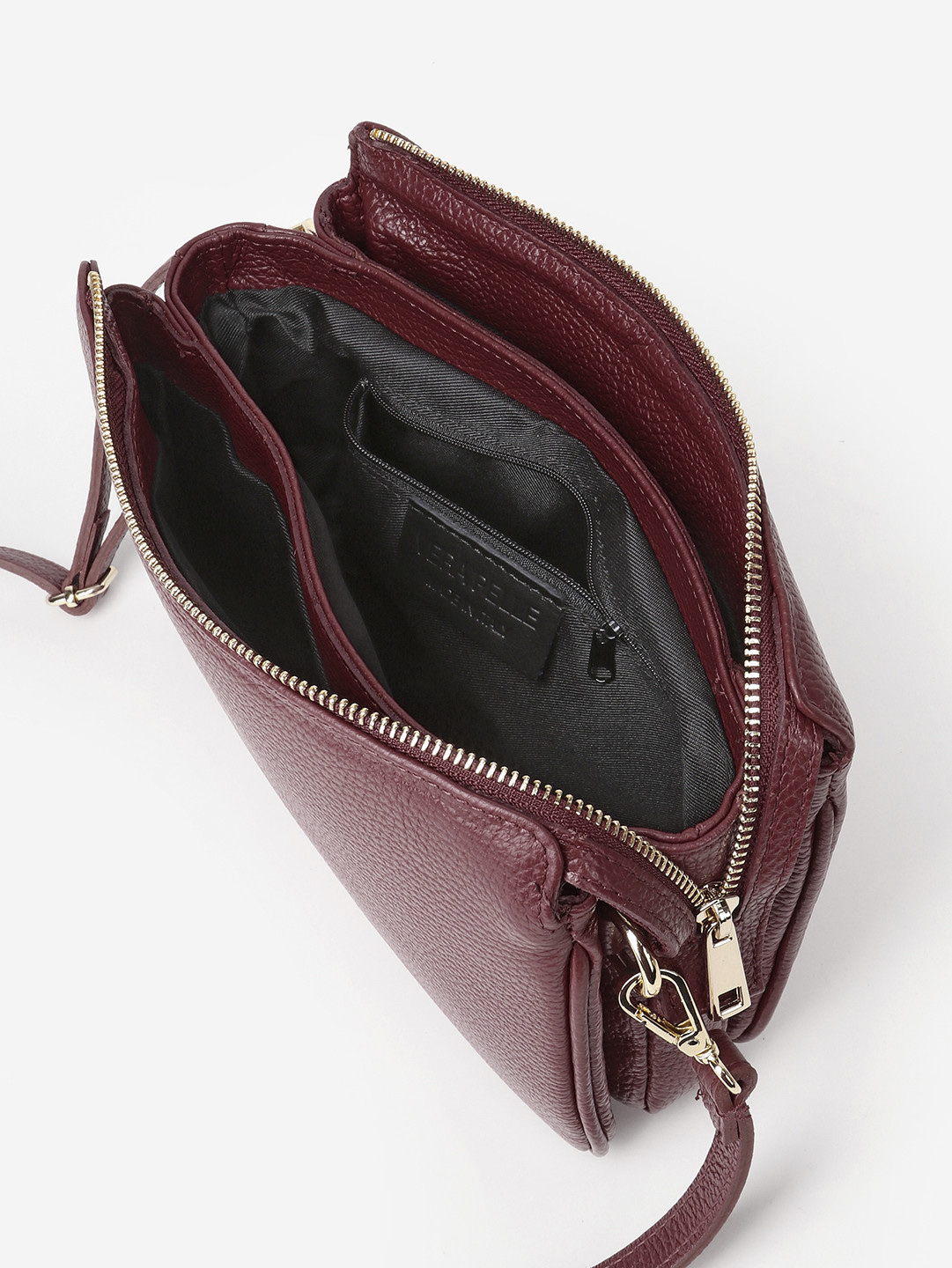 Кросс-боди с тремя отделениями и переплетением букв логотипа BE NICE в бордовом оттенке