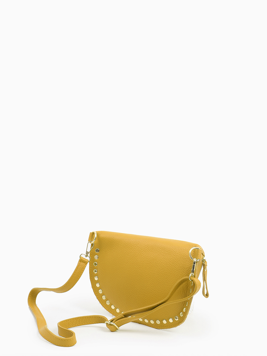 Полукруглая кросс-боди с золотистыми клёпками от FOLLE в жёлтом цвете