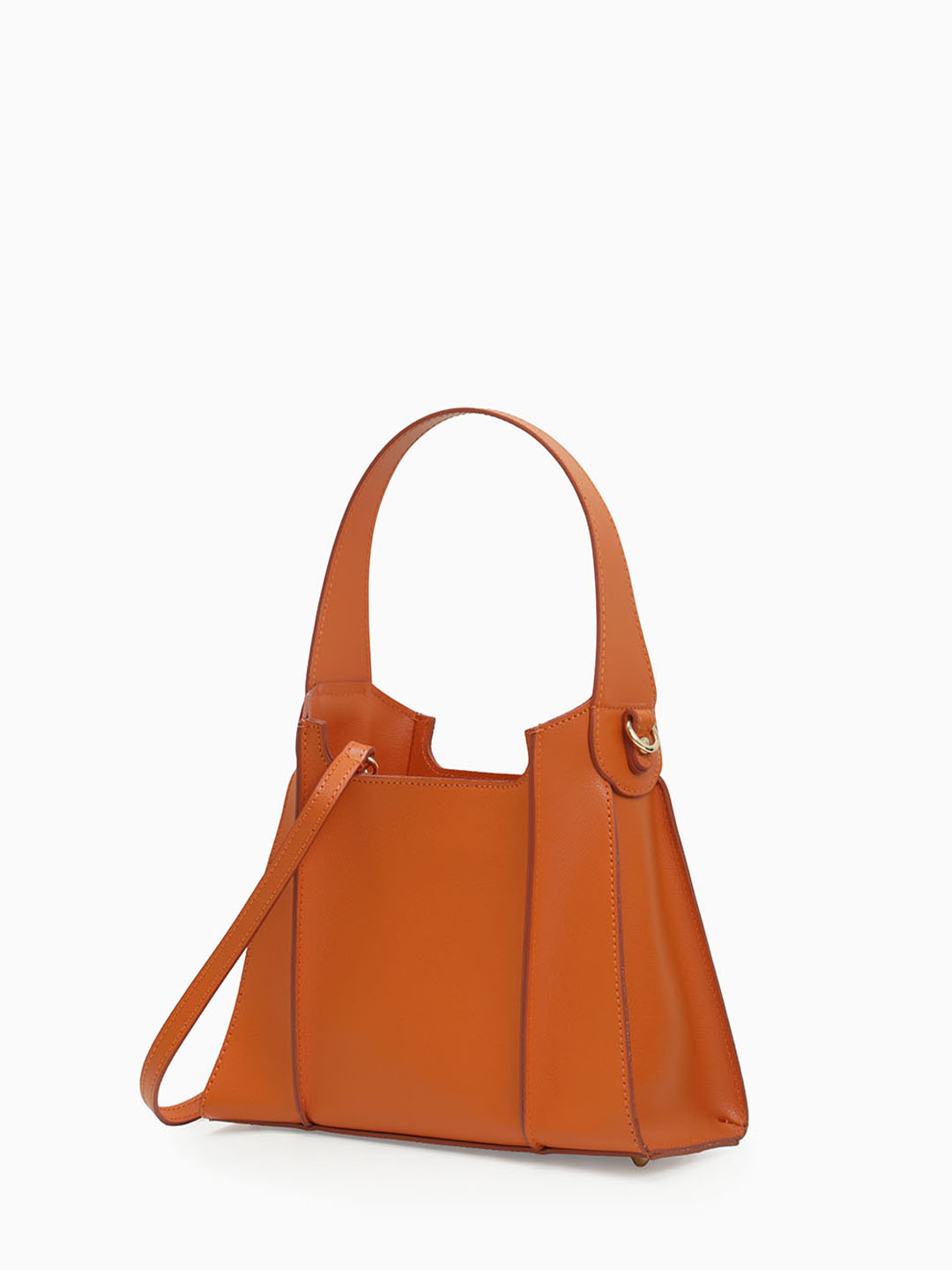 Однорукий тоут жесткой формы с декоративными складками и круглым логотипом от Be Nice из кожи оранжевого цвета