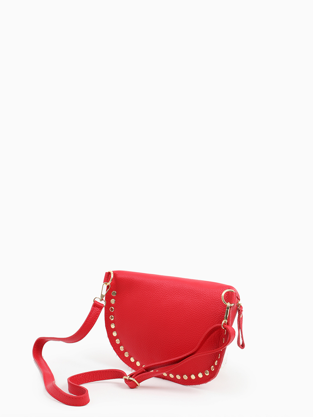 Полукруглая кросс-боди с золотистыми клёпками от FOLLE в красном оттенке