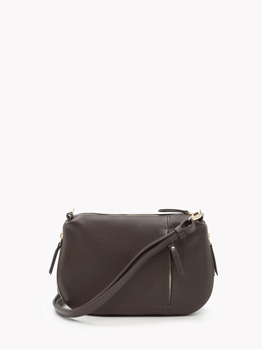 Кросс-боди на плечо с металлическим логотипом FOLLE в шоколадном оттенке с горчичной отделкой 