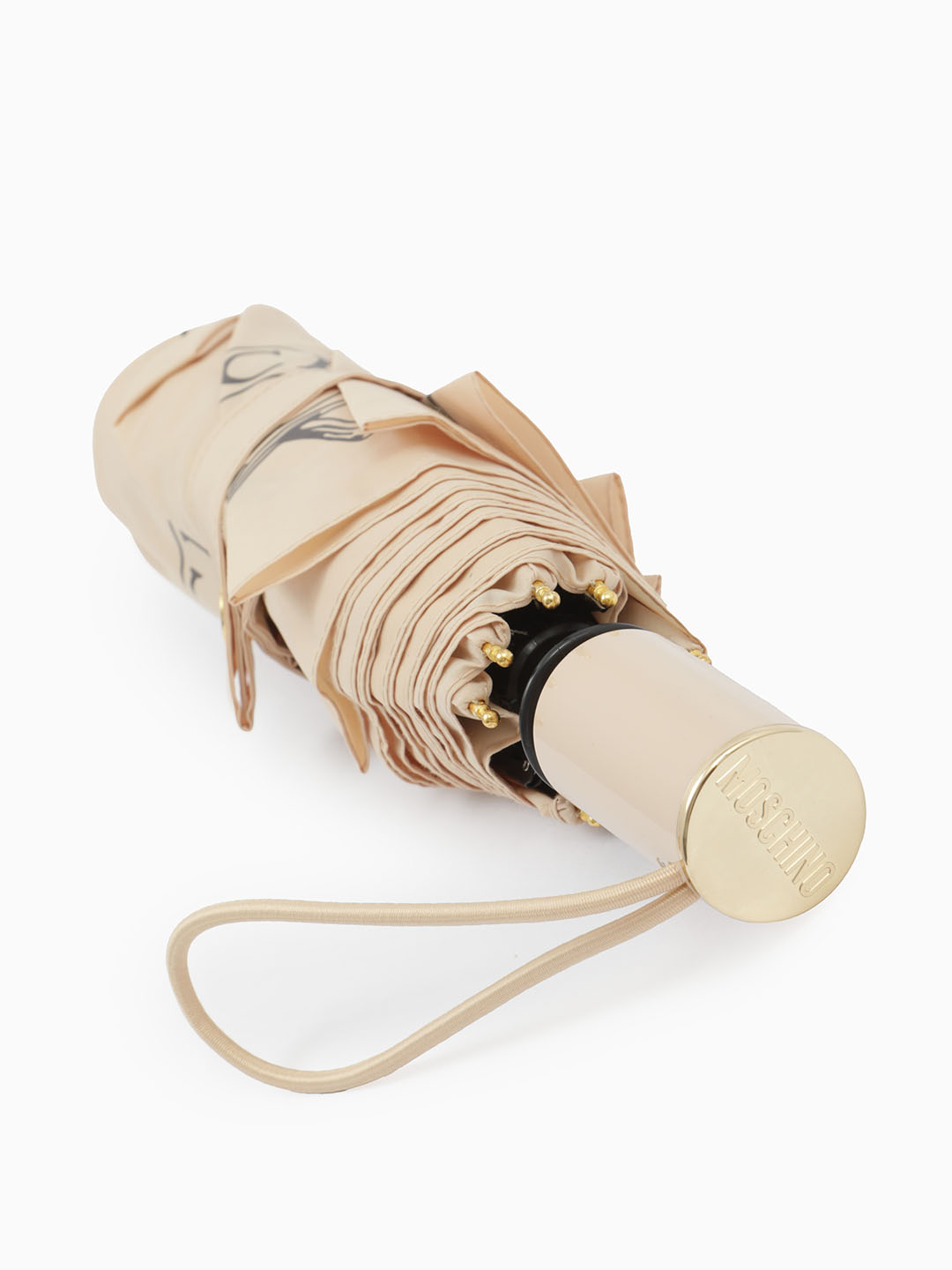 Зонт-автомат мини бежевого цвета c геральдикой MOSCHINO