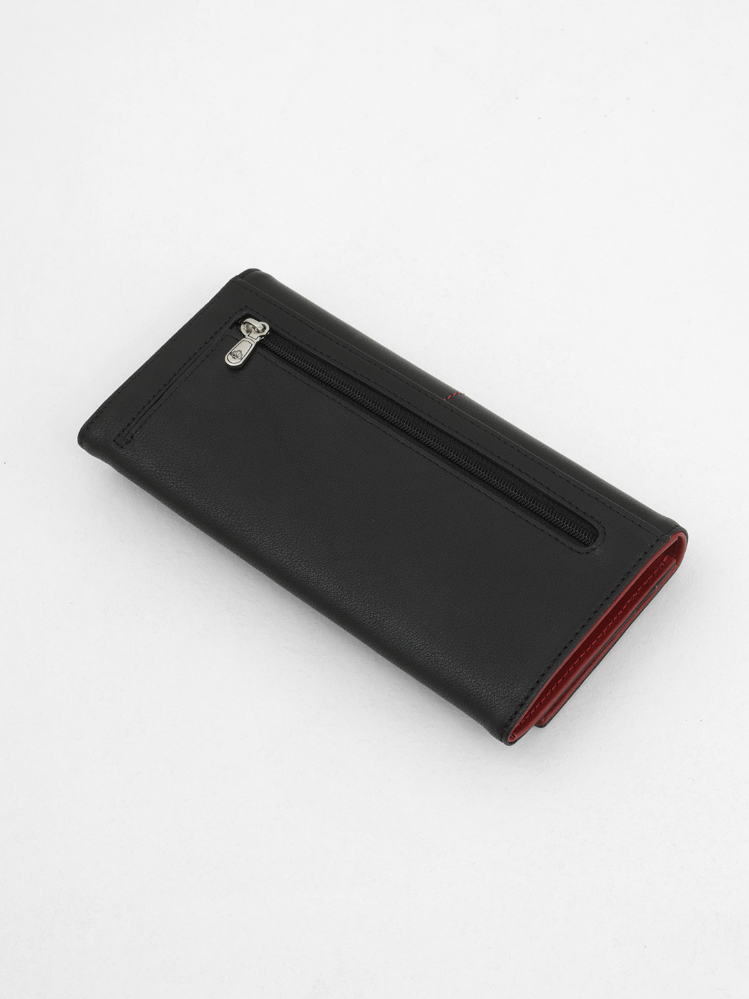 Прямоугольный бумажник с логотипом Di Gregorio черного цвета декорирован красной строчкой