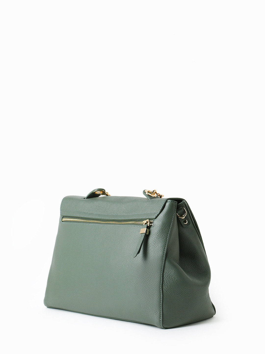 Cэтчел с массивной золотистой цепью и головой леопарда от KELLEN в оттенке милитари