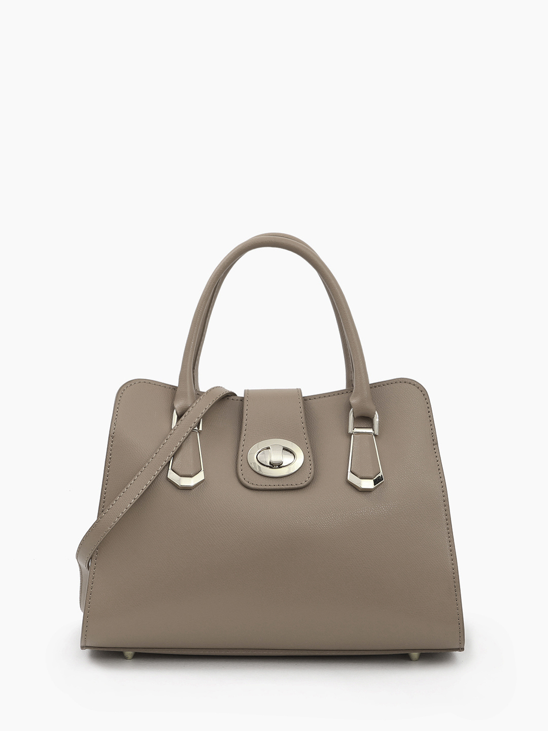 Сумка-тоут с поворотной золотистой фурнитурой от FOLLE в цвете тауп