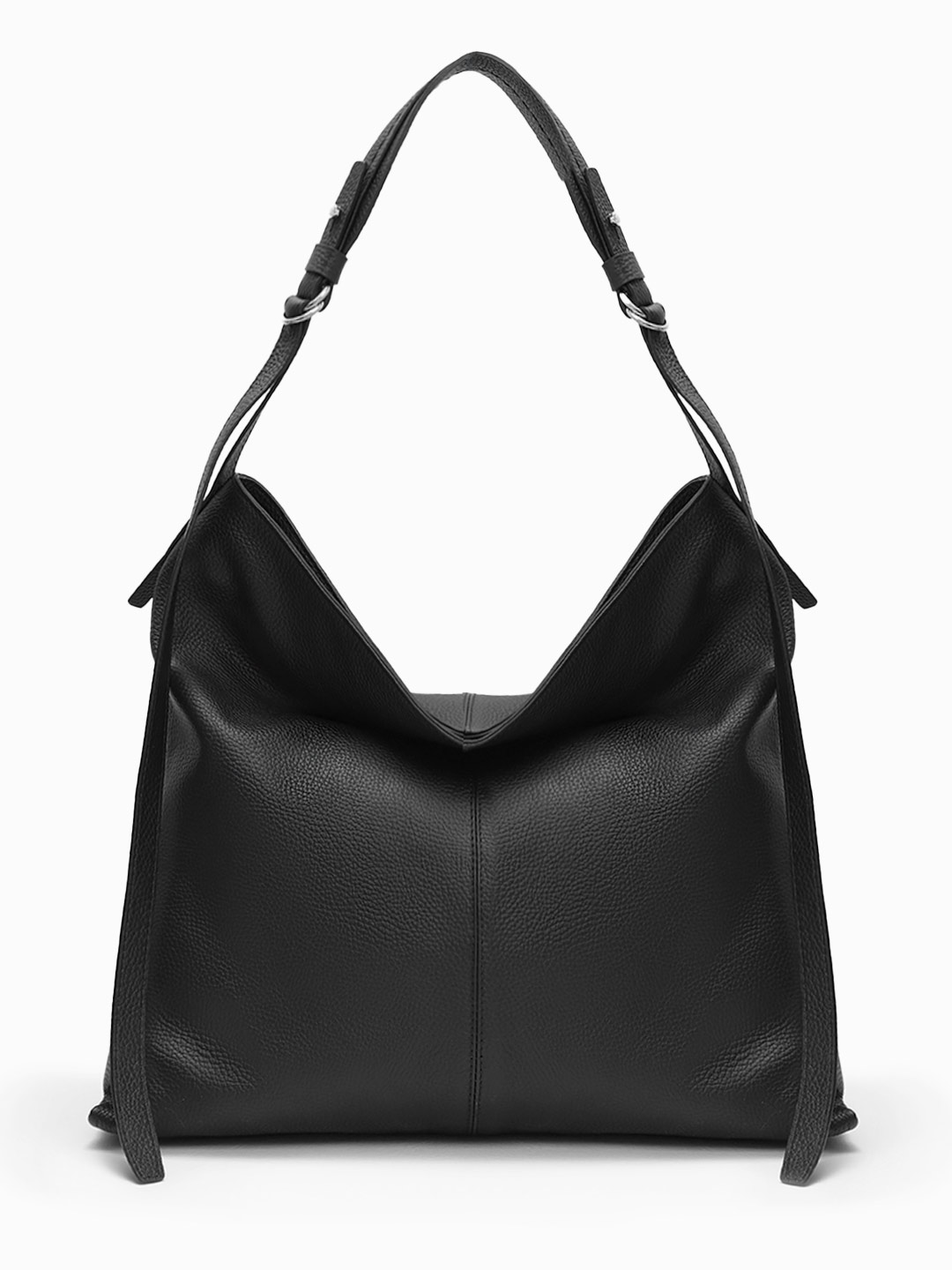 Сумка-хобо квадратной формы от Loristella из натуральной зернистой кожи черного цвета