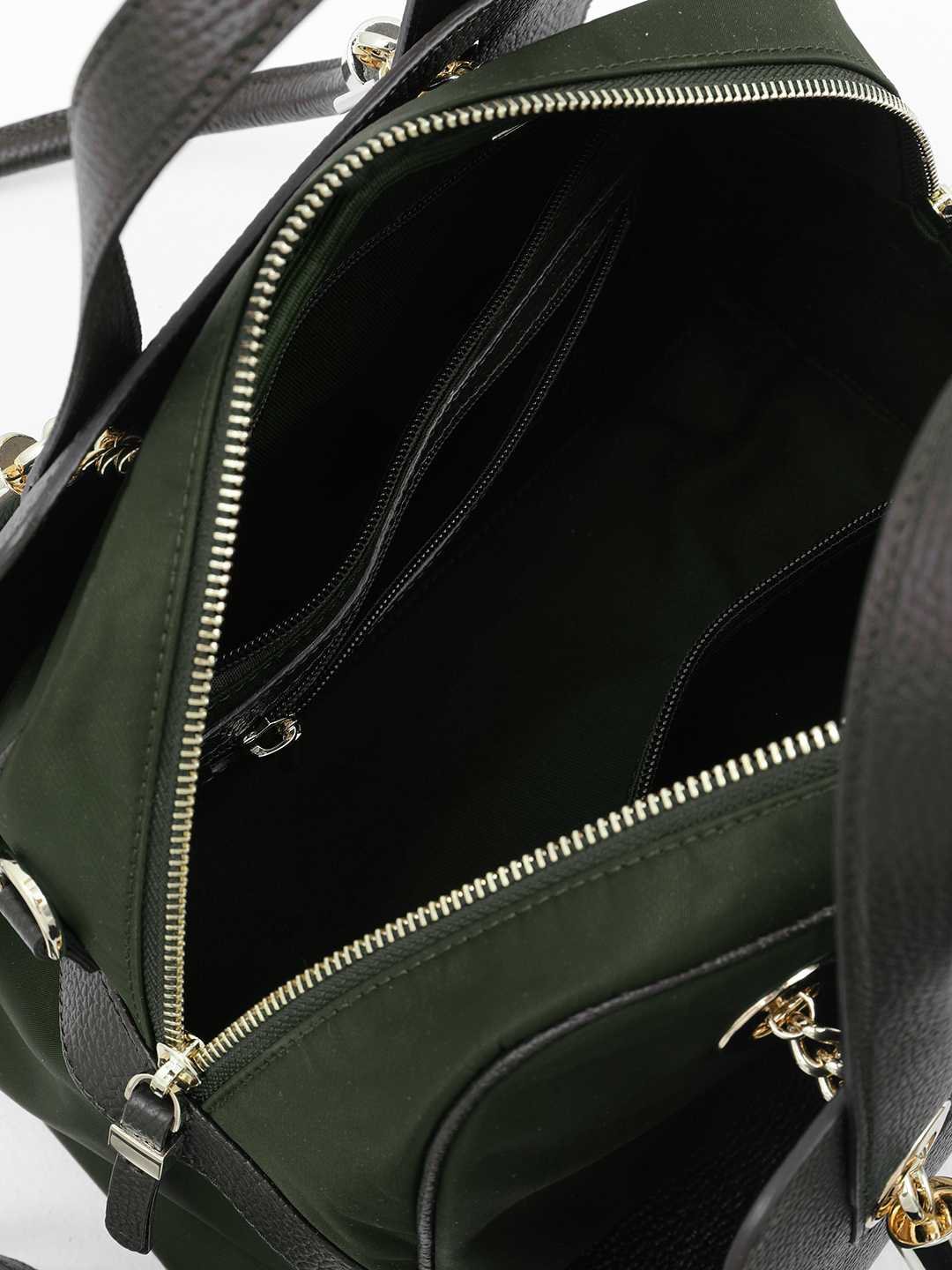 Сумка-трансформер с двойными ручками от KELLEN из нейлона и натуральной кожи зелёного цвета