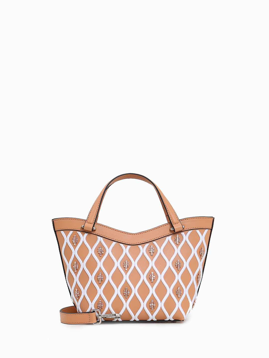 Сумка-корзинка с вышивкой и цветным бисером от CROMIA в рыжем оттенке