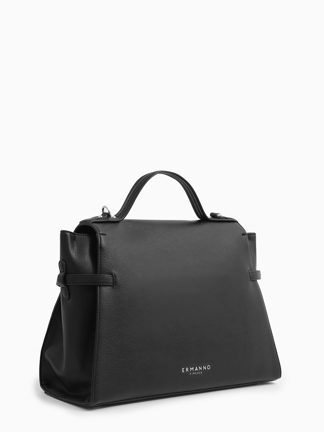 Сэтчел-трапеция в размере L с поворотной фурнитурой в виде буквы "E" от ERMANNO FIRENZE чёрного цвета