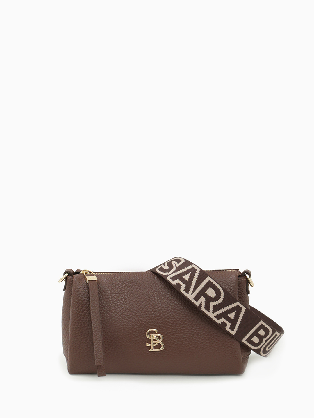 Коричневая кросс-боди из натуральной кожи с металлическим логотипом Sara Burglar с дополнительным ремнём