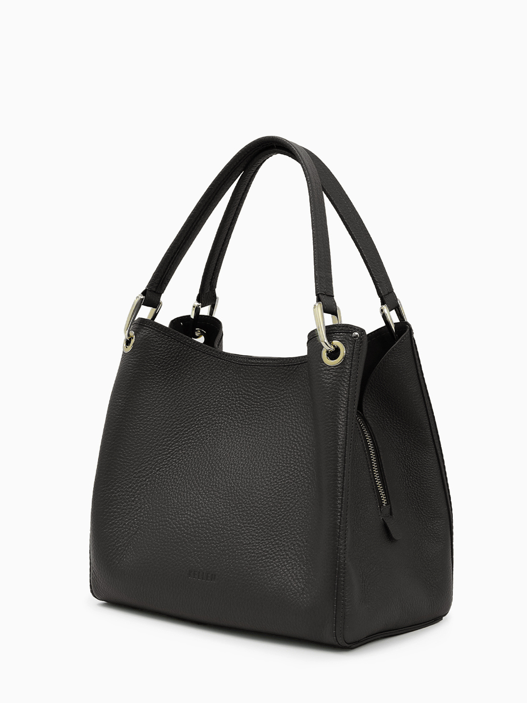 Тоут из натуральной чёрной кожи с золотистой фурнитурой и тиснёным логотипом KELLEN