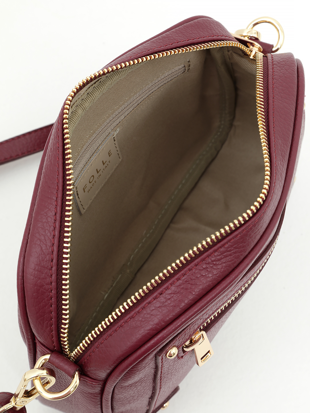 Полукруглая кросс-боди с дополнительным карманом от FOLLE в бордовом оттенке
