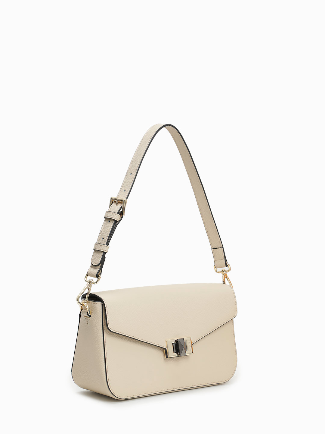 Небольшая сумка с треугольным клапаном и поворотным замком от Cromia из натуральной бежевой кожи