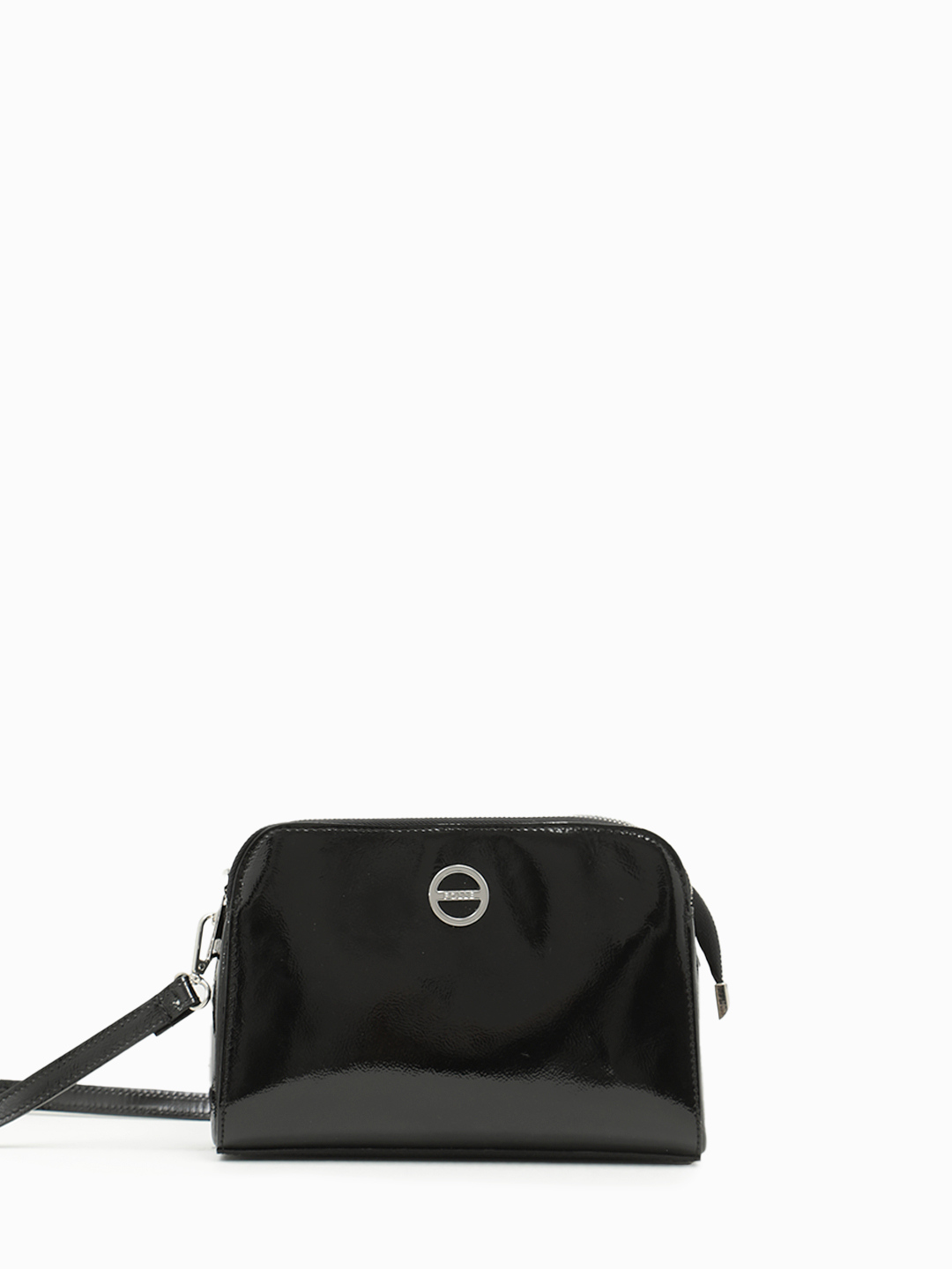 Базовая кросс-боди с тремя отделами на молнии от FOLLE в чёрной лаковой коже