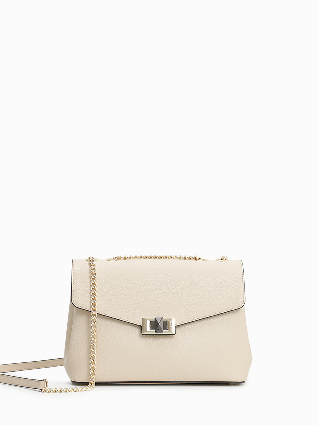 Сумка через плечо с клапаном и поворотным замком от Cromia из натуральной бежевой кожи