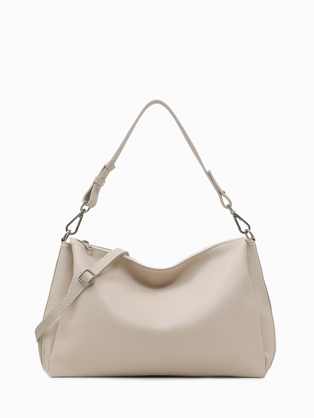 Бежевая сумка-хобо на плечо с фурнитурой серебристого оттенка от FOLLE