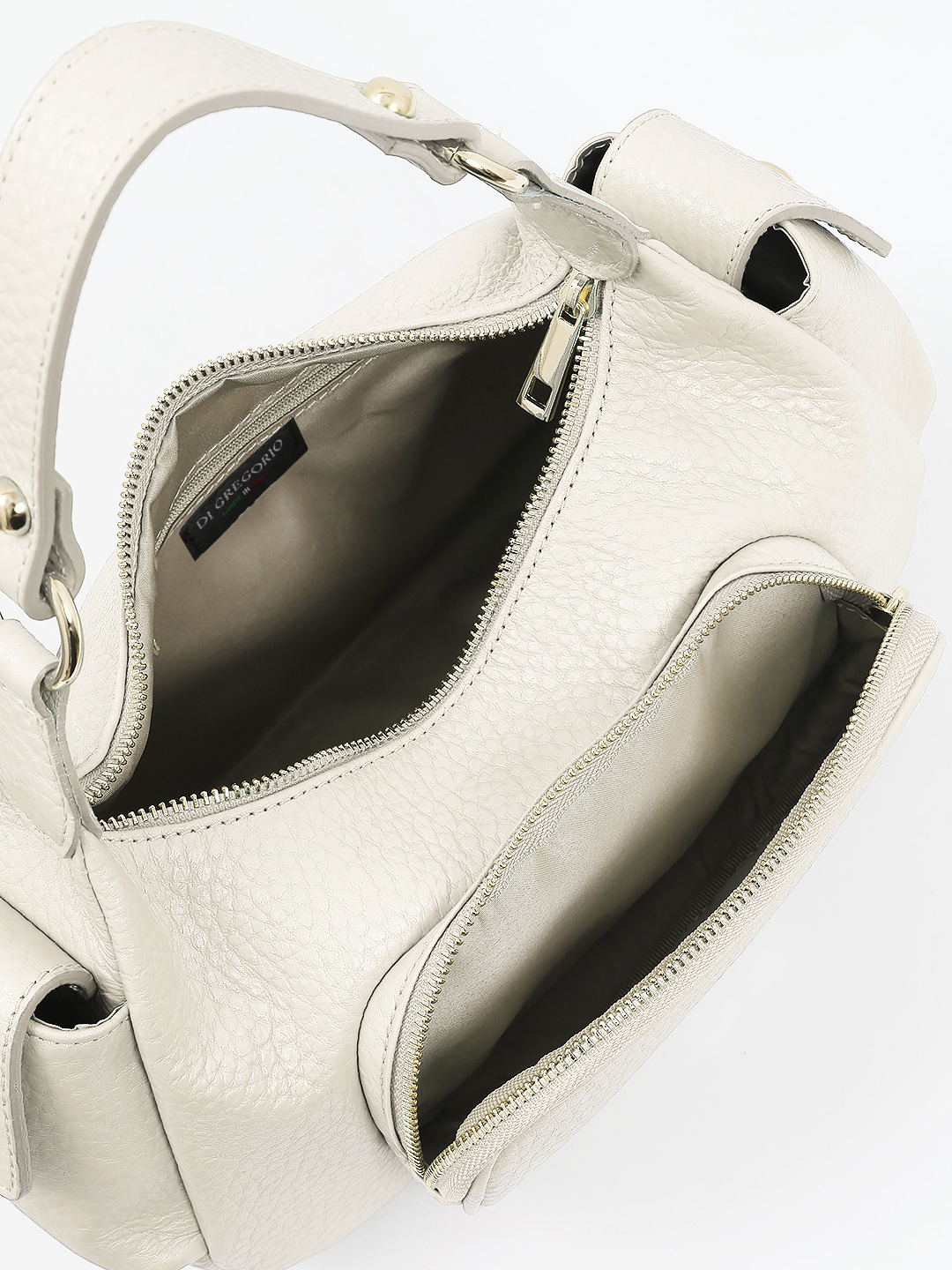 Сумка с двумя боковыми карманами от Di Gregorio в бежевом оттенке