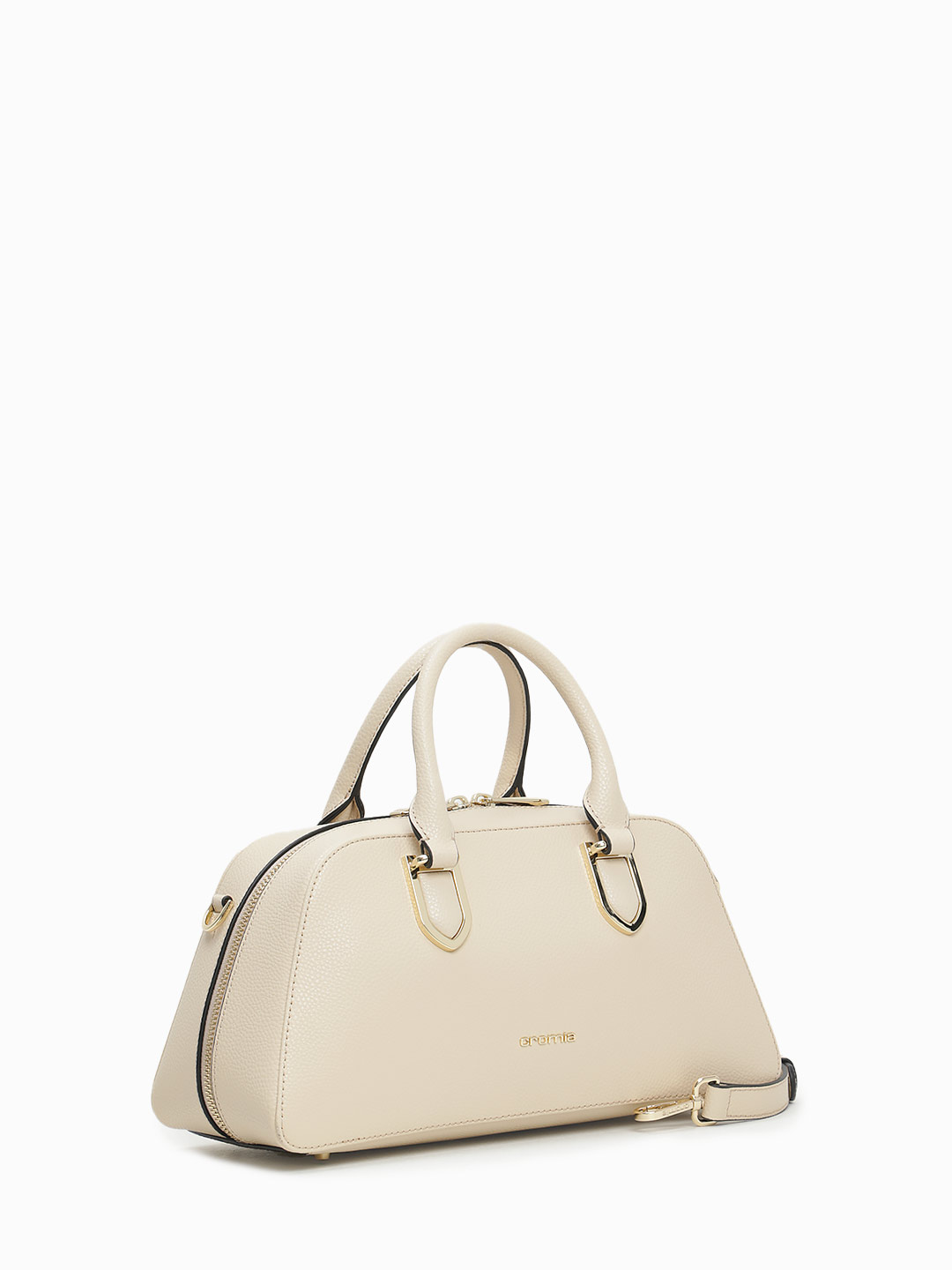 Небольшая сумка трапециевидной формы с жесткими ручками от Cromia из натуральной бежевой кожи