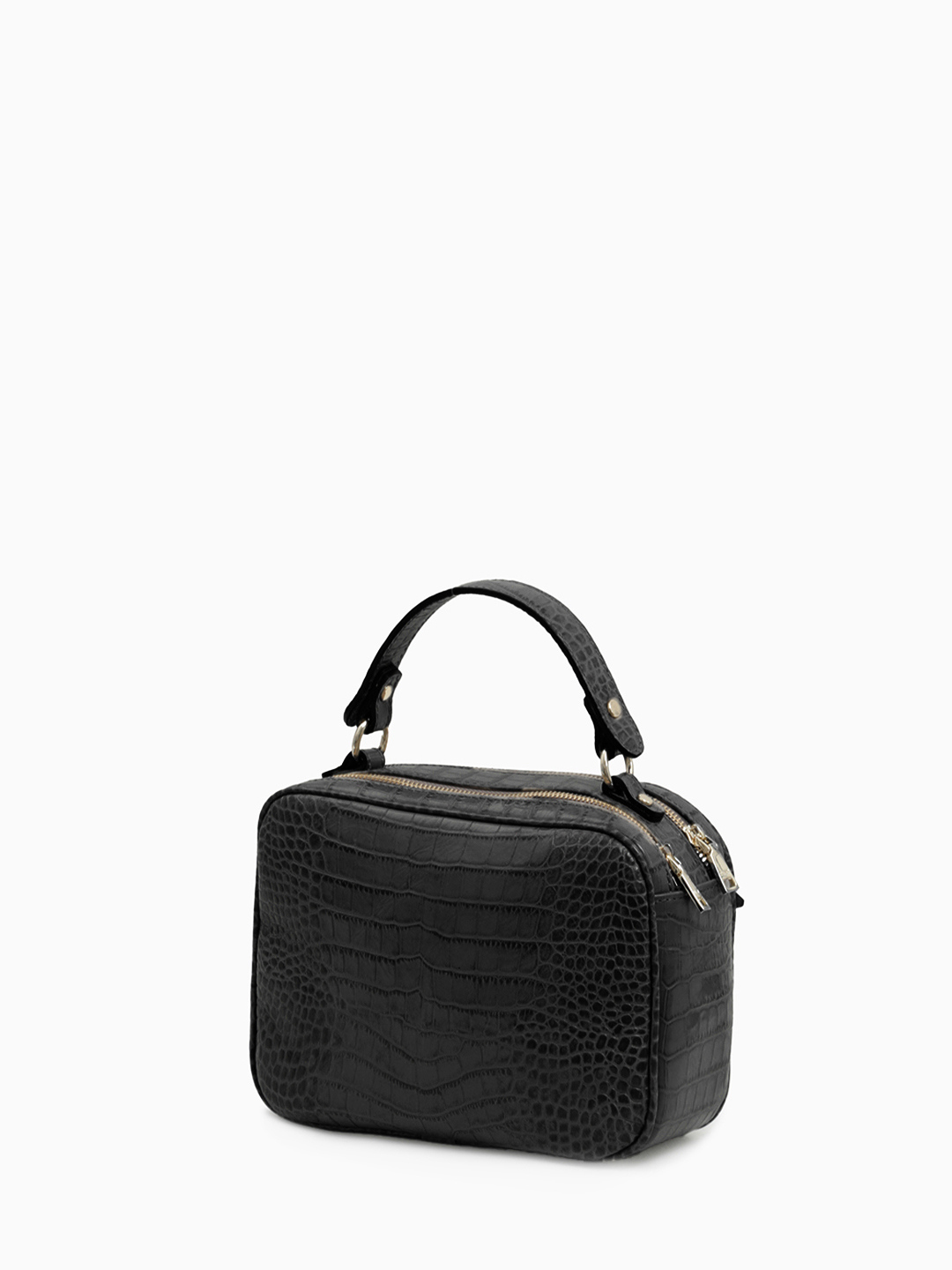 Сумка-боулер с металлическим логотипом RIPANI из кожи под крокодила чёрного цвета