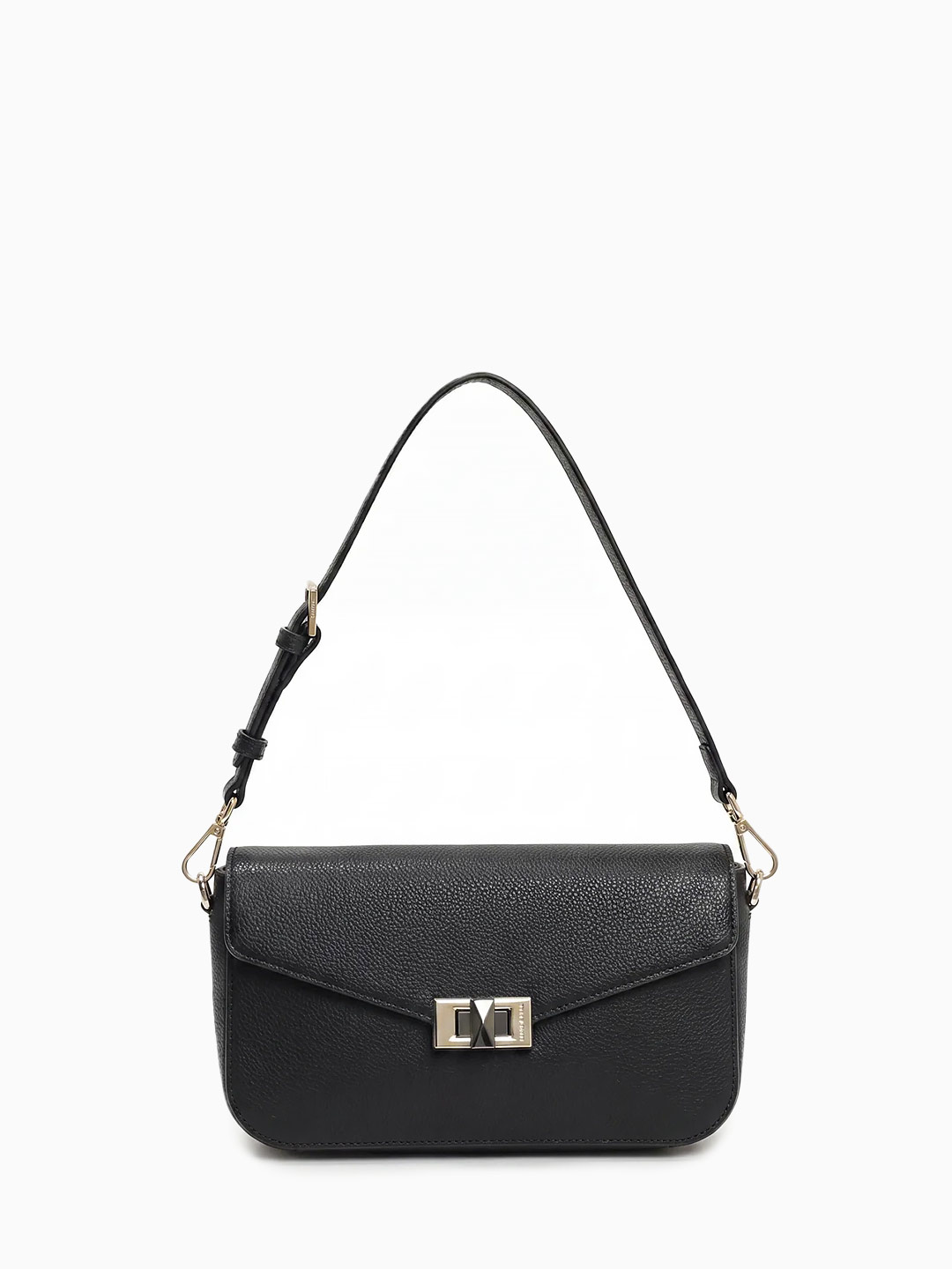 Небольшая сумка с треугольным клапаном и поворотным замком от Cromia из натуральной черной кожи