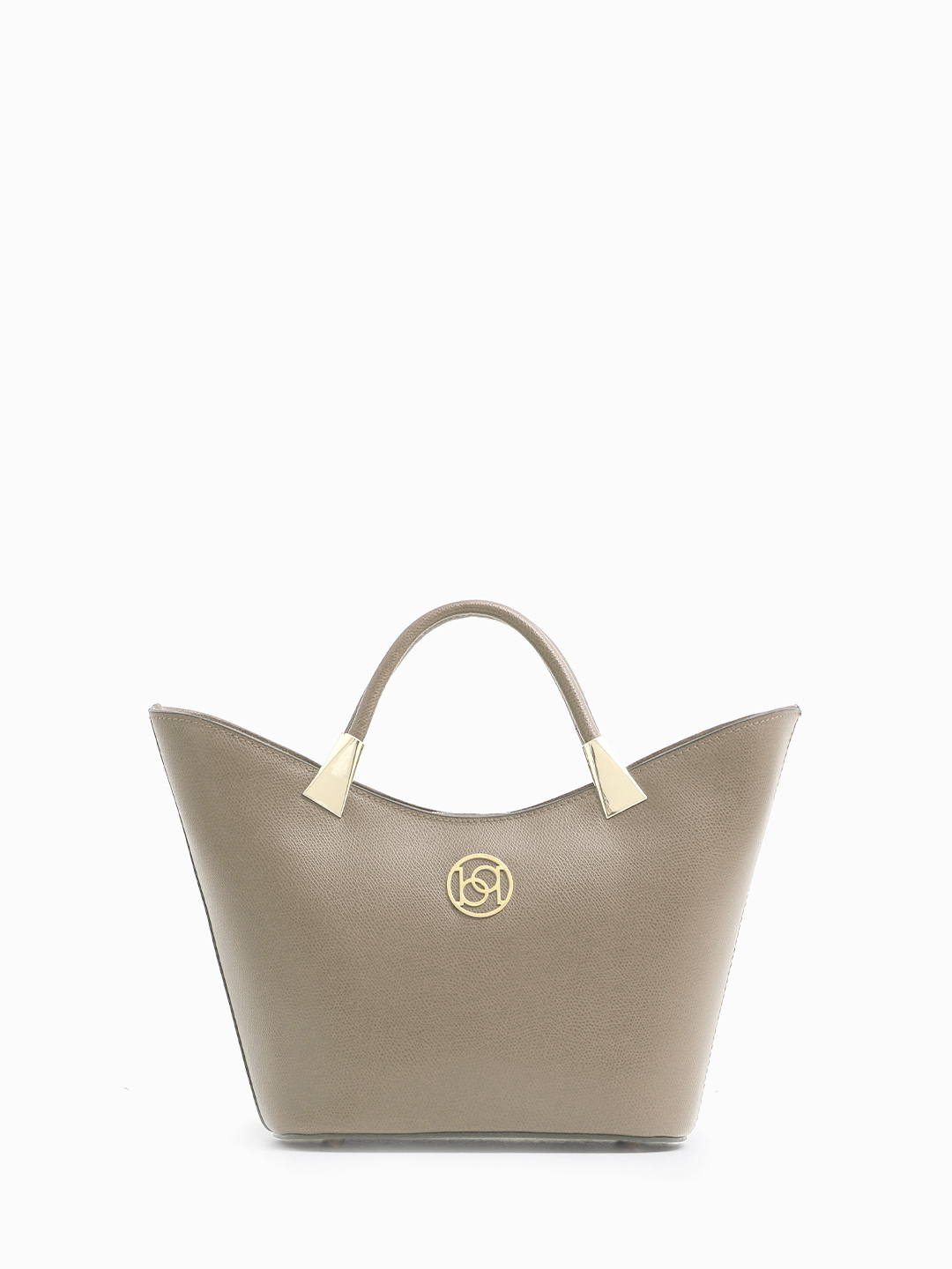 Сумка-лодочка из натуральной кожи цвета тауп с круглой фурнитурой BE NICE