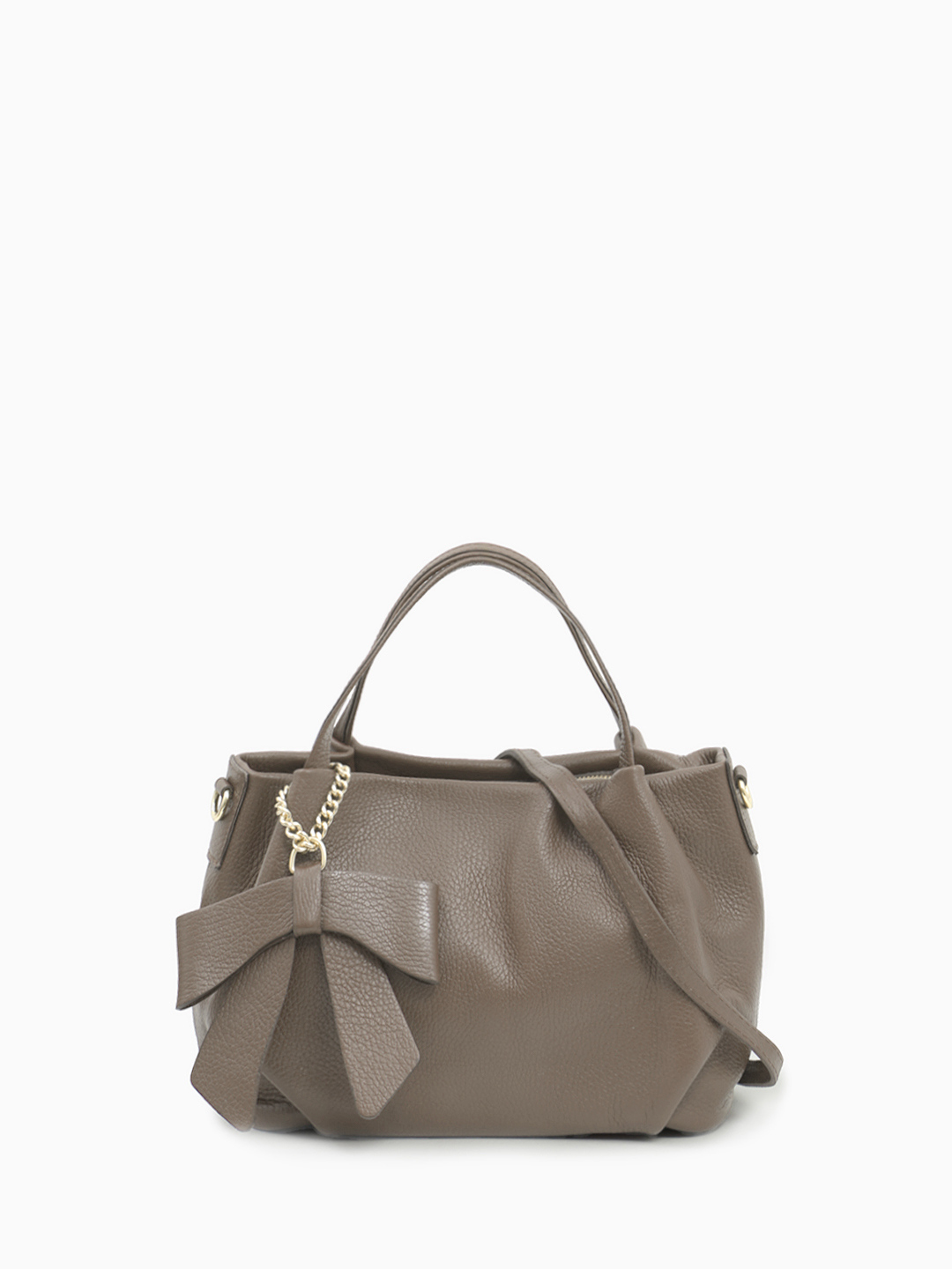 Тоут с брелком-бантом из натуральной кожи от FOLLE в цвете тауп