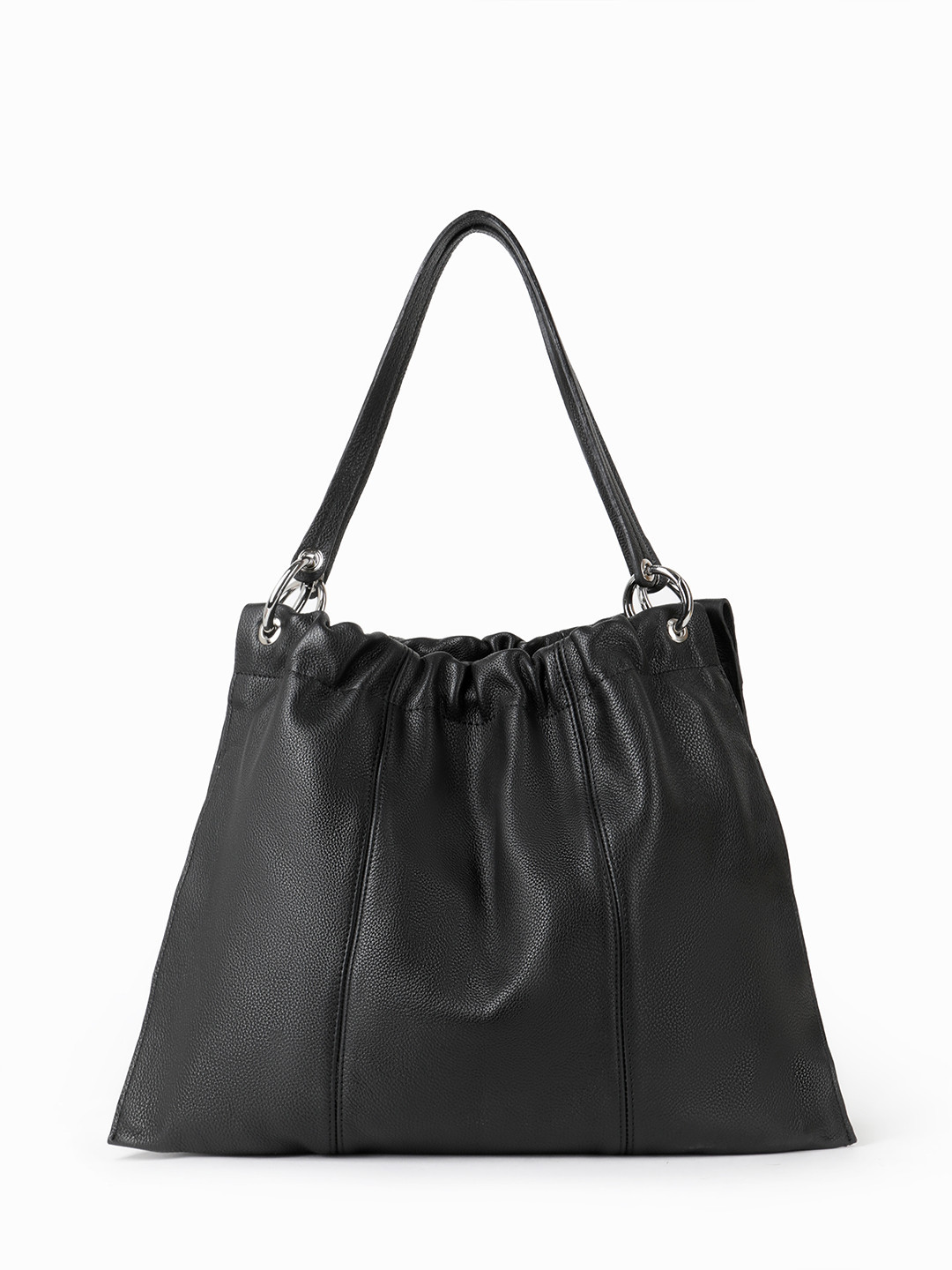 Сумка-мешок с ручками на кольцах и кожаными складками от FOLLE в чёрном цвете