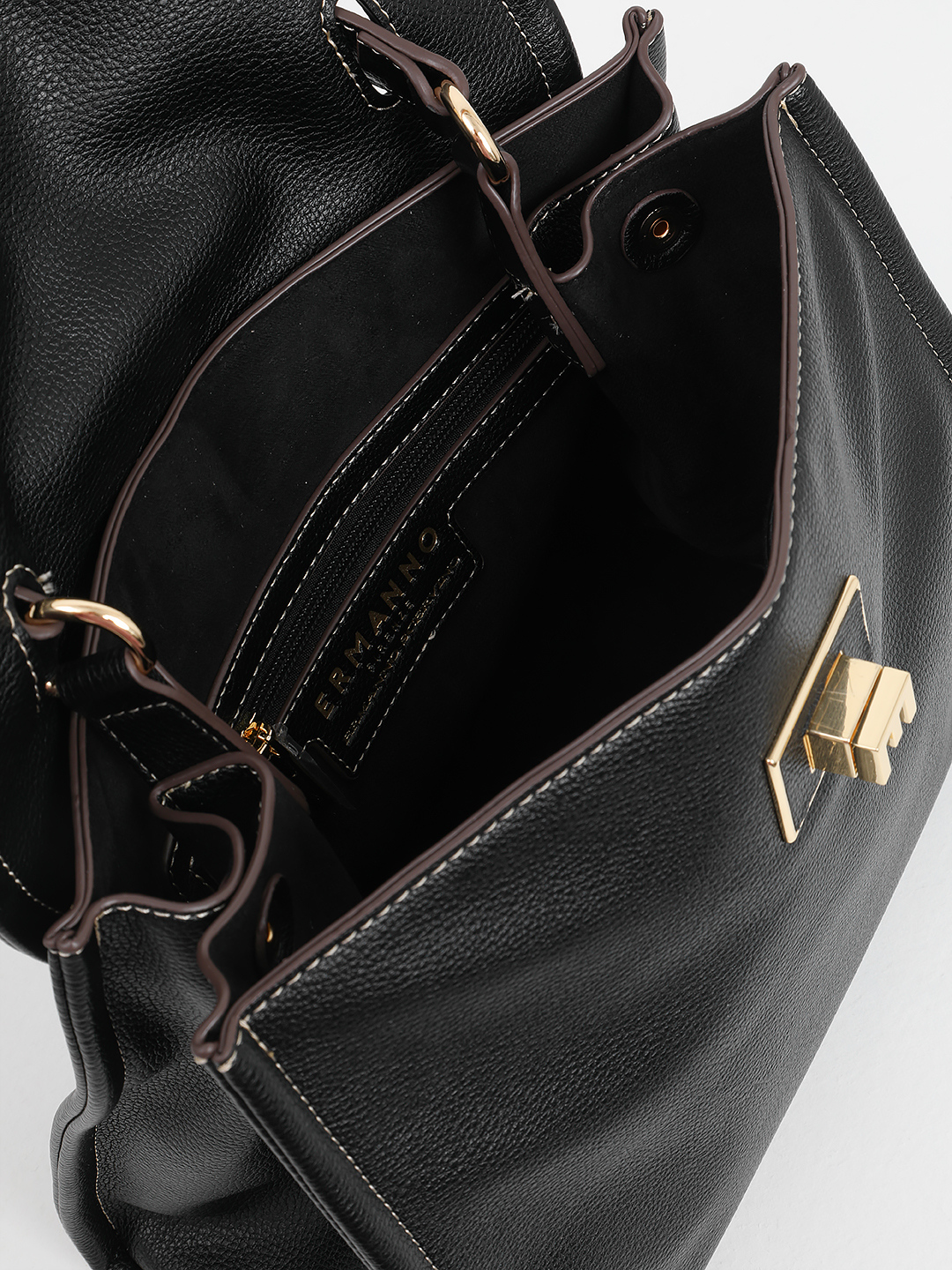 Сумка-портфель мягкой формы с текстильным ремнём от ERMANNO FIRENZE в чёрном цвете