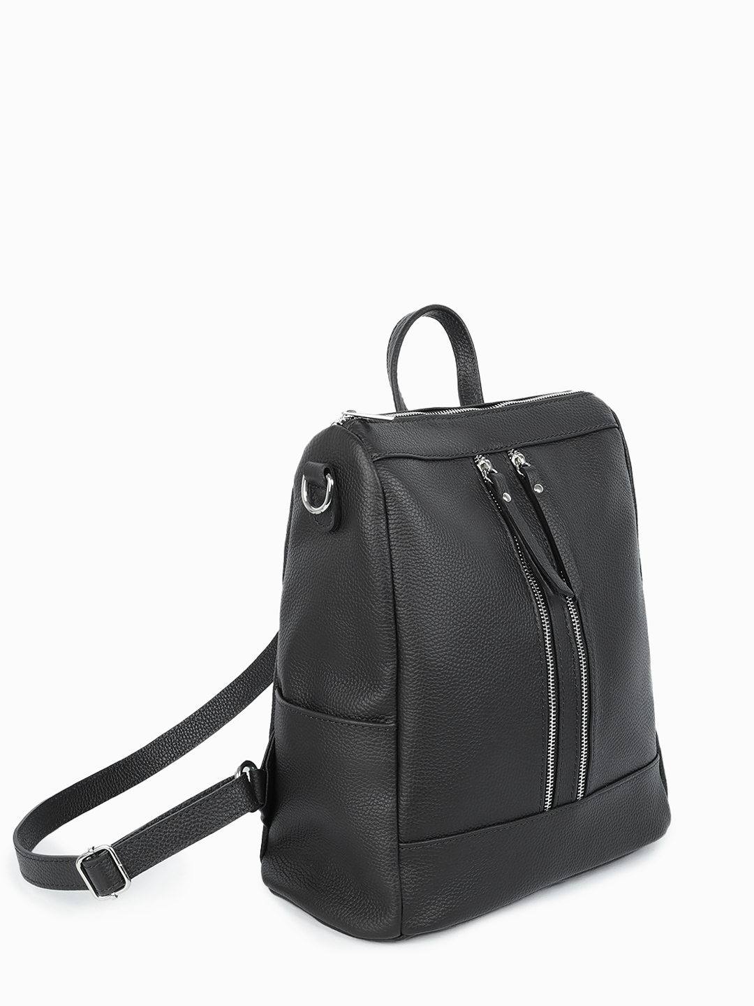 Рюкзак с двумя молниями и боковыми карманами прямоугольной формы от FOLLE в чёрном цвет