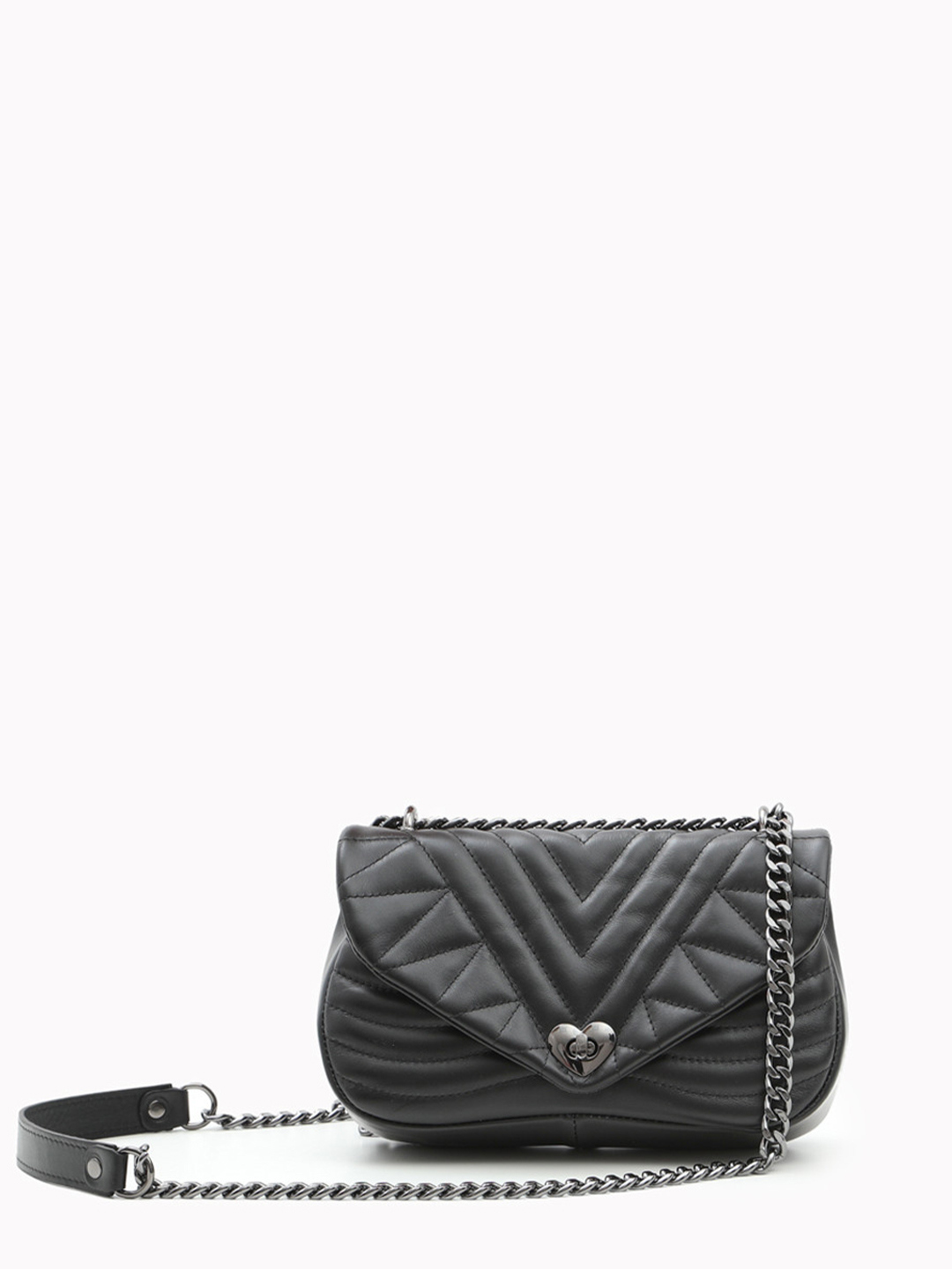 Сумка кросс-боди со стёжкой и фурнитурой в виде сердца от Folle в чёрном цвете