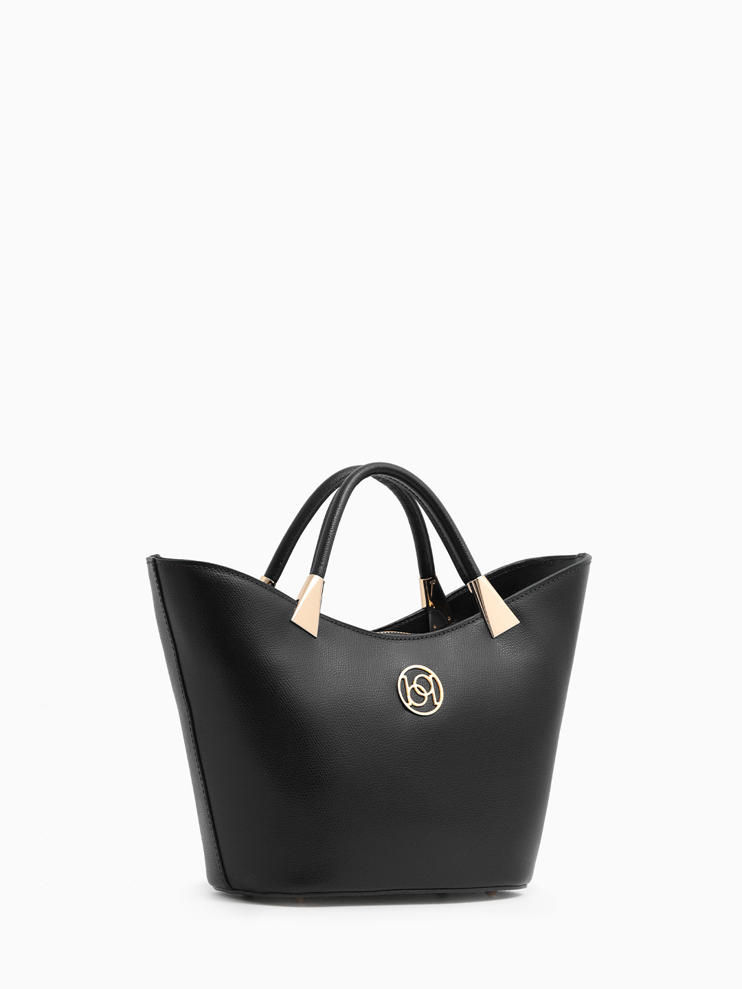 Сумка-лодочка из натуральной кожи чёрного цвета с круглой фурнитурой BE NICE