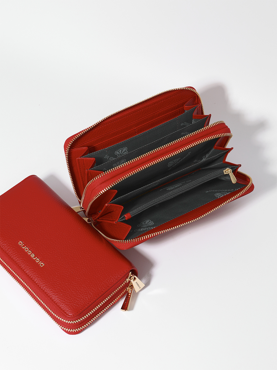 Красный кошелёк с двумя отделениями и логотипом Di Gregorio