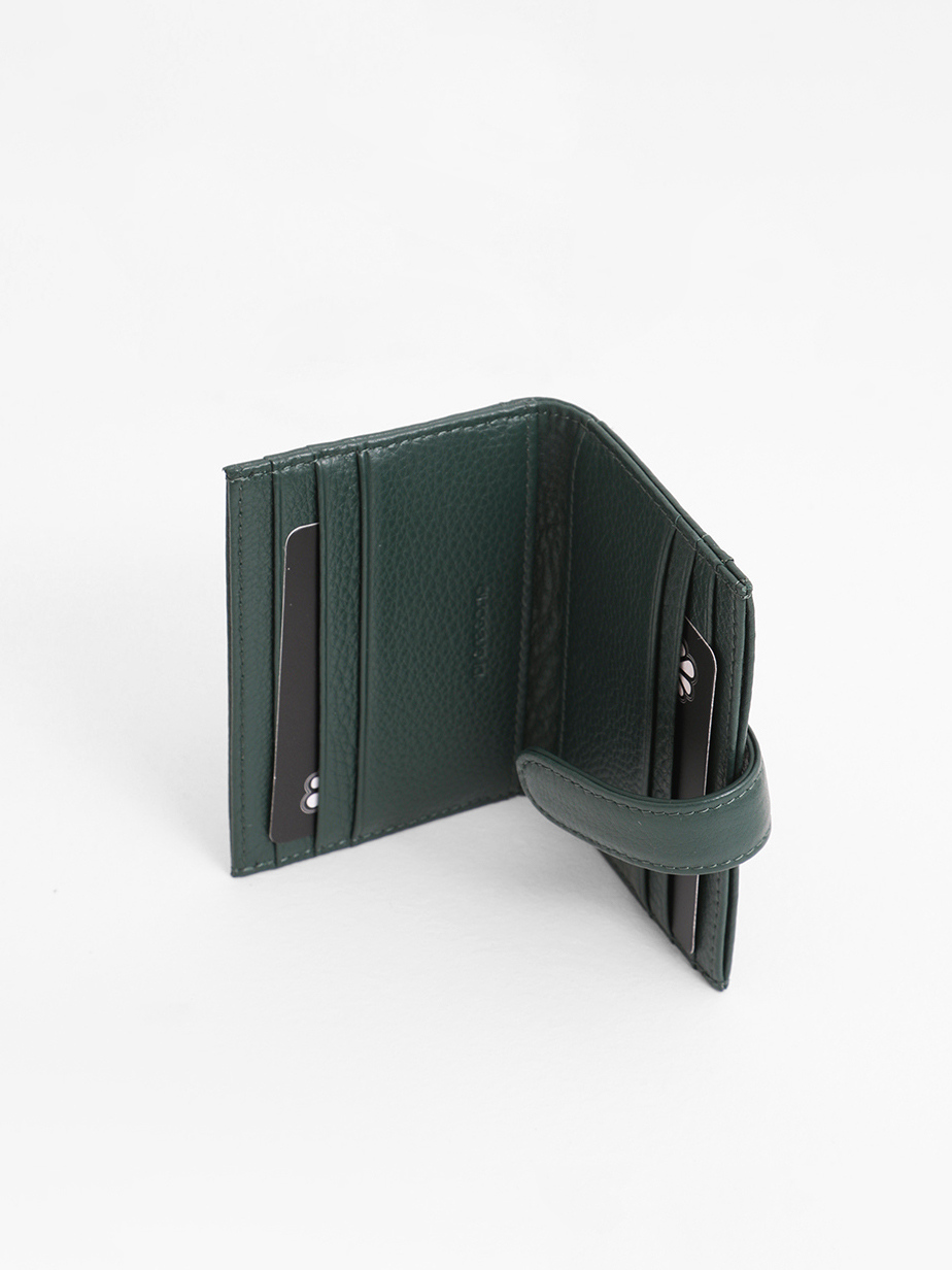 Картхолдер-визитница с именной гравировкой Di Gregorio зелёного цвета