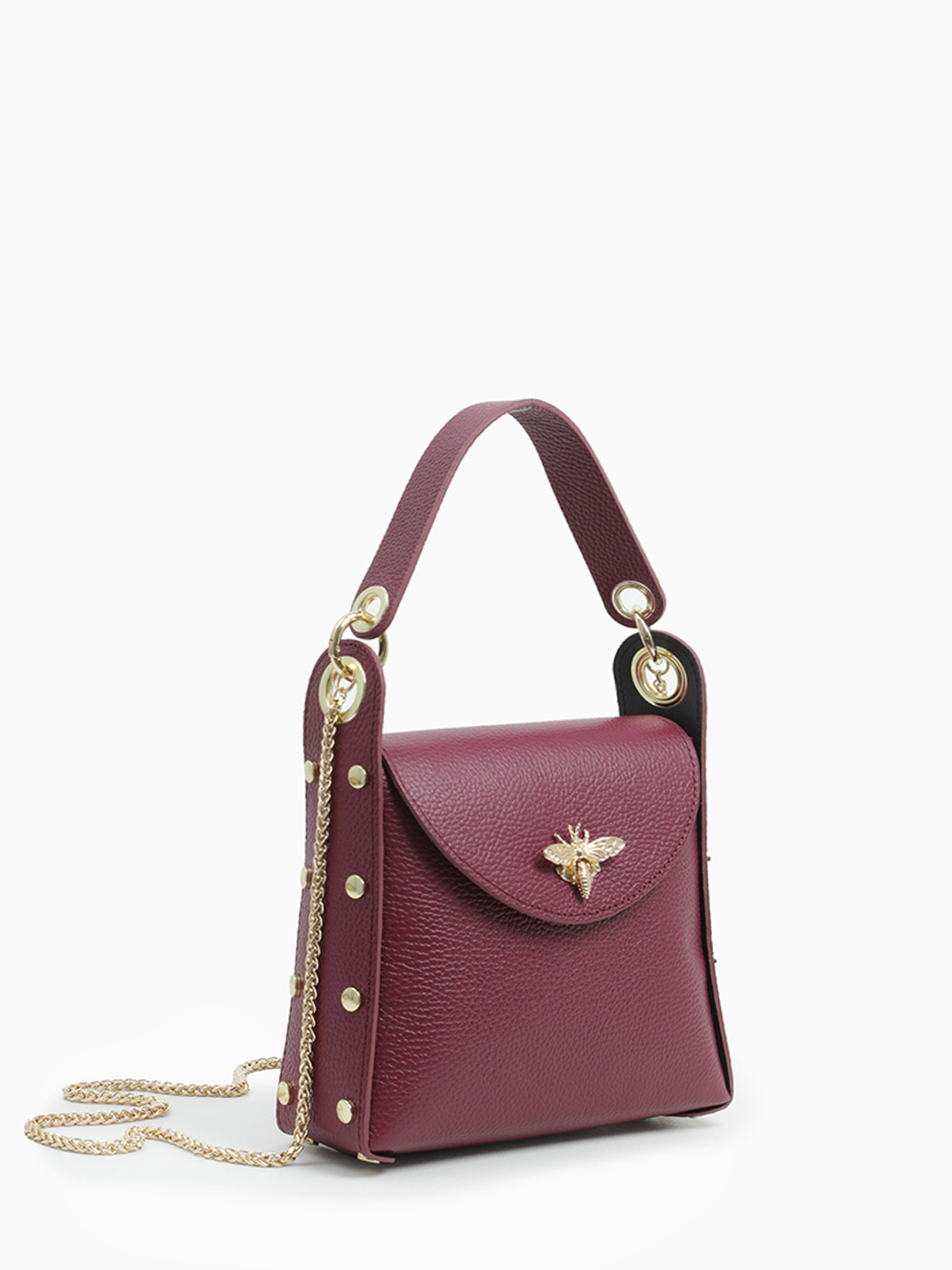 Сумка-сэтчел LUCY с фурнитурой-пчелой от FOLLE в бордовом оттенке