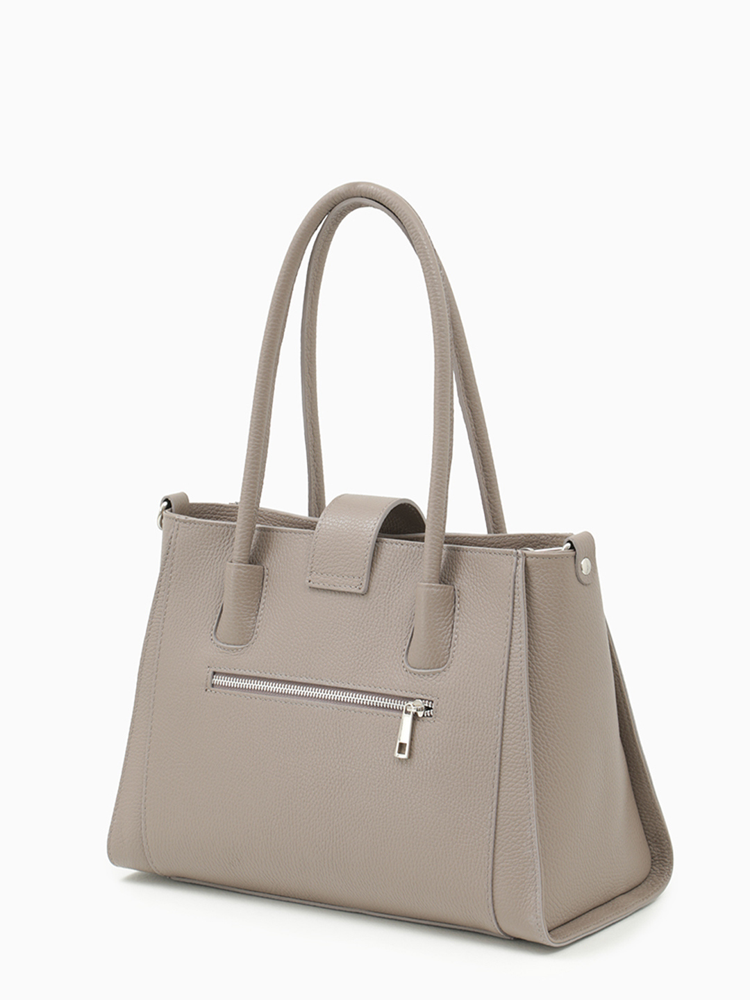 Прямоугольный шопер на молнии с откидным хлястиком от FOLLE в цвете тауп