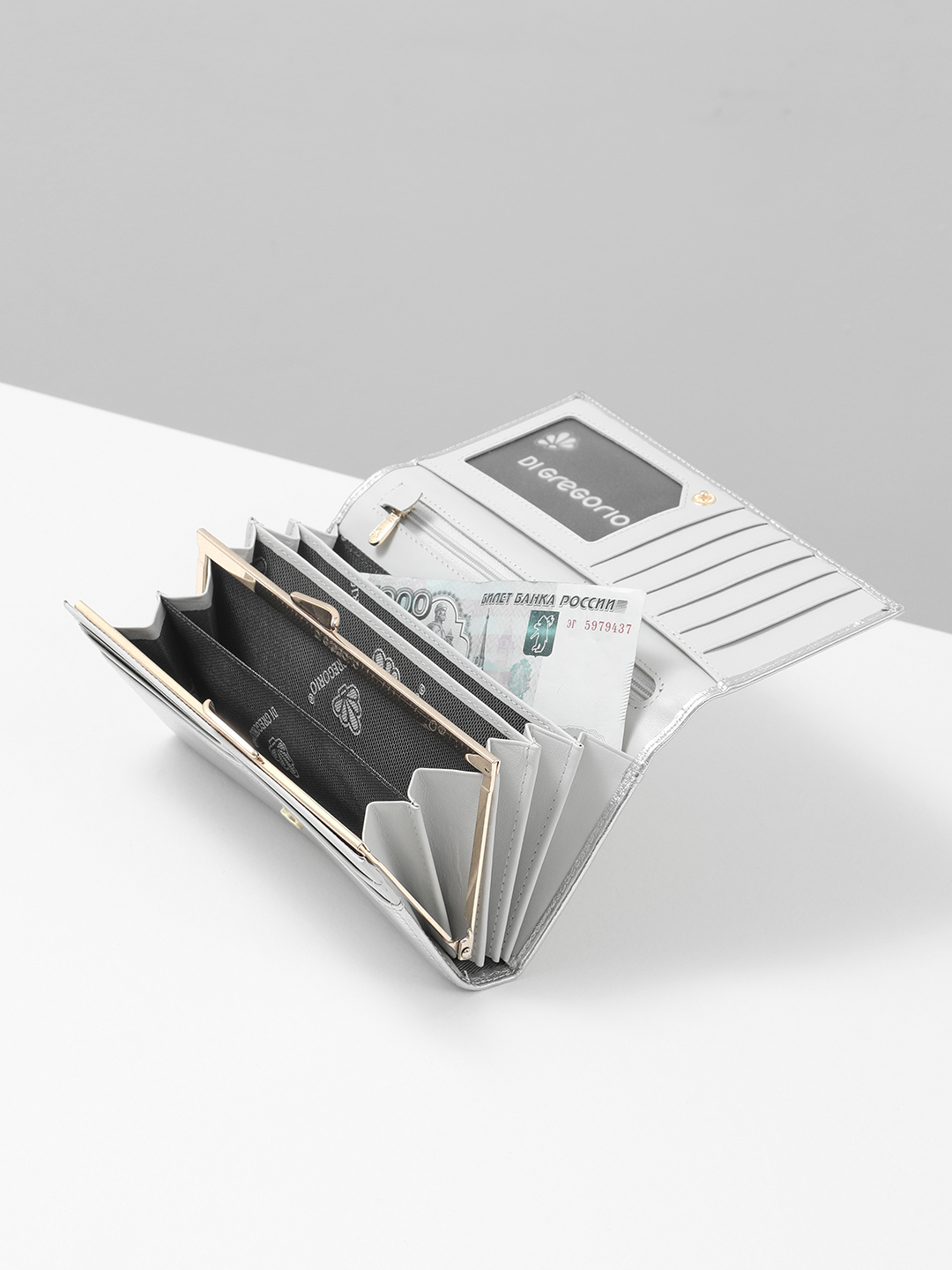 Прямоугольный бумажник с логотипом Di Gregorio серебристого оттенка