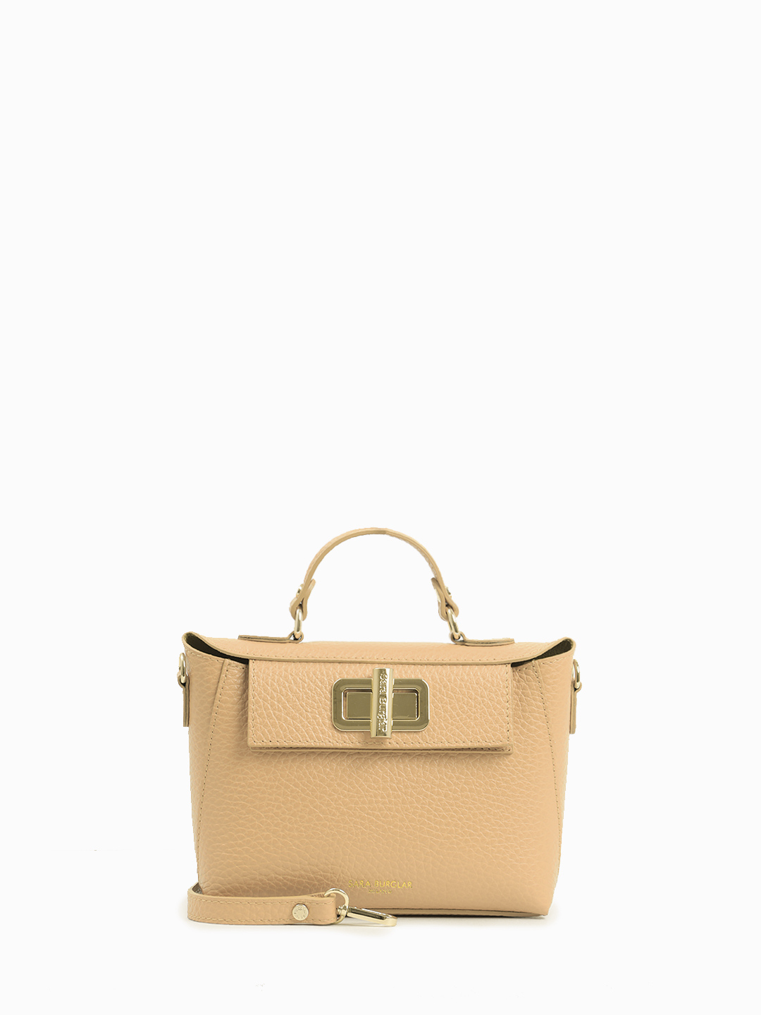 Сумка-cэтчел с гравировкой на поворотной фурнитуре от Sara Burglar в кремовом оттенке