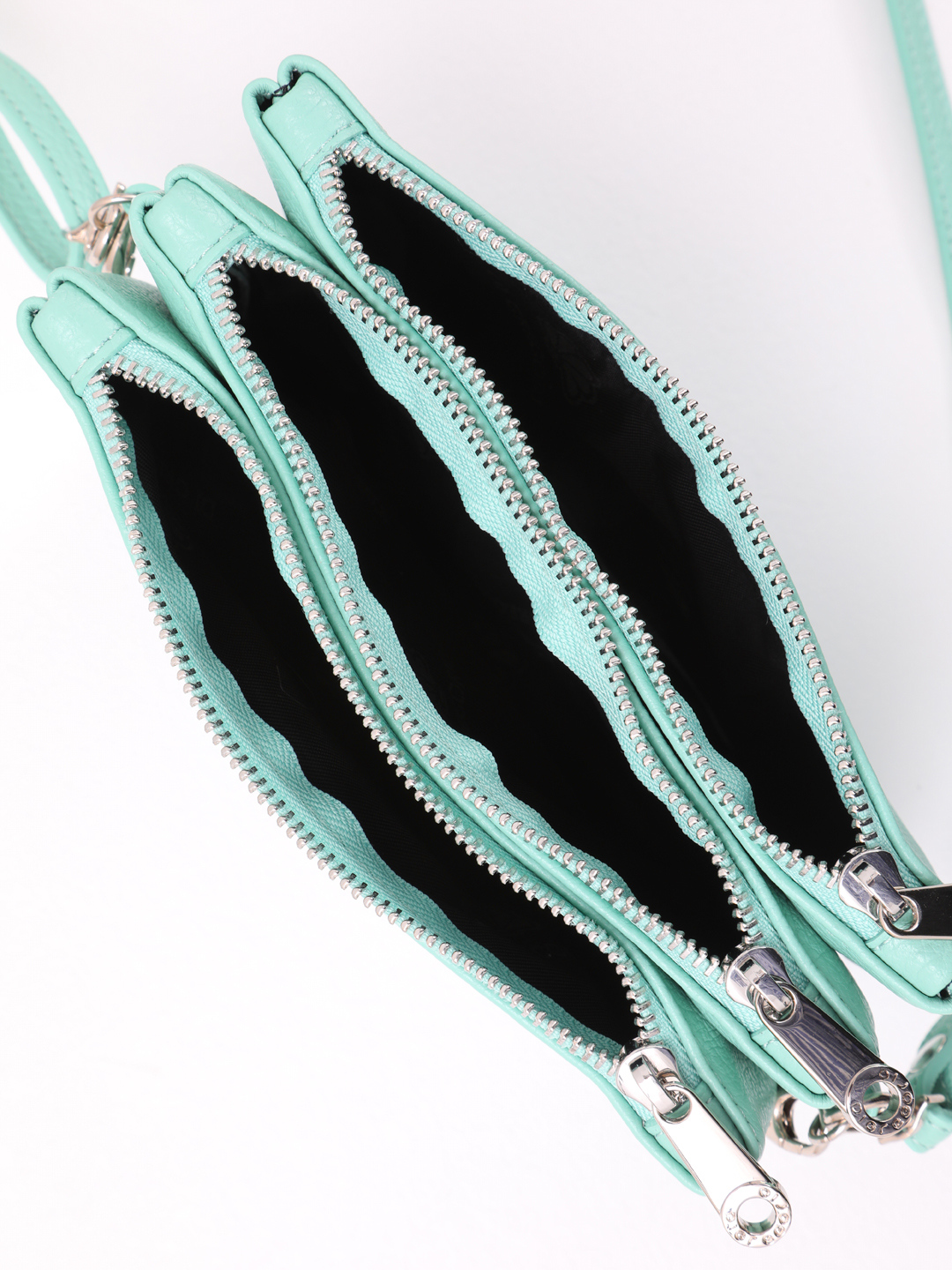 Кросс-боди с тремя отделениями на молнии и дополнительной ручкой-цепью в бирюзовом цвете от Di Gregorio