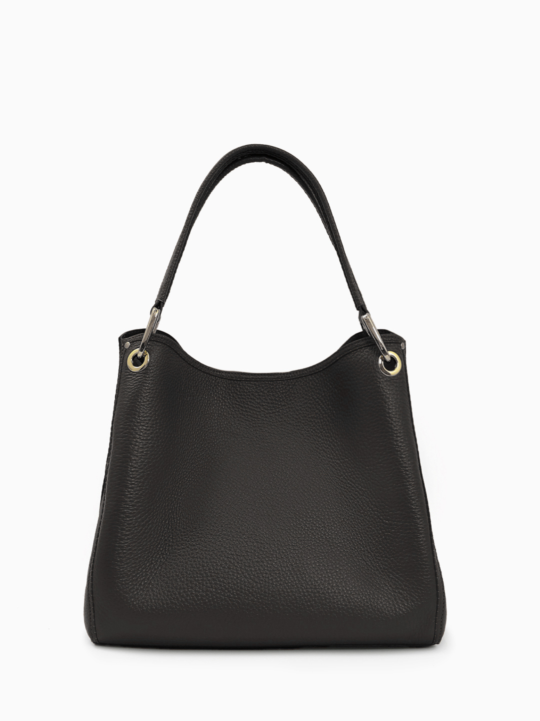 Тоут из натуральной чёрной кожи с золотистой фурнитурой и тиснёным логотипом KELLEN