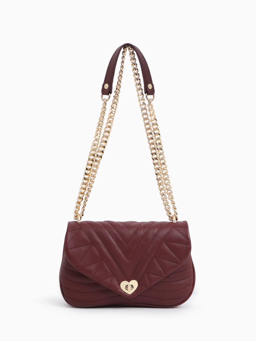 Сумка кросс-боди со стёжкой и фурнитурой в виде сердца от Folle в бордовом цвете