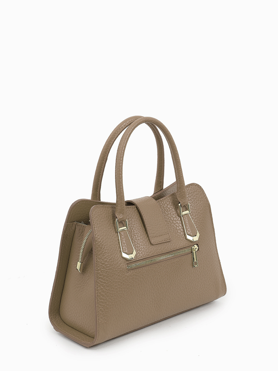 Сумка-тоут с поворотной золотистой фурнитурой в крупнозернистой коже от FOLLE в цвете тауп