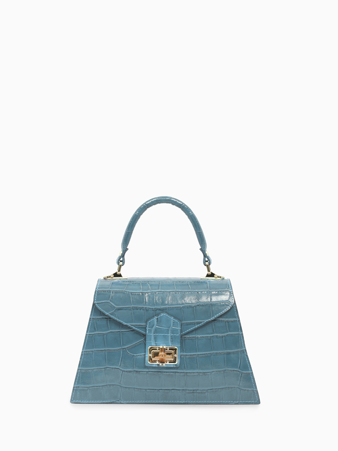 Сумка-сэтчел с поворотной фурнитурой от BE NICE из кожи под крокодила лазурного оттенка