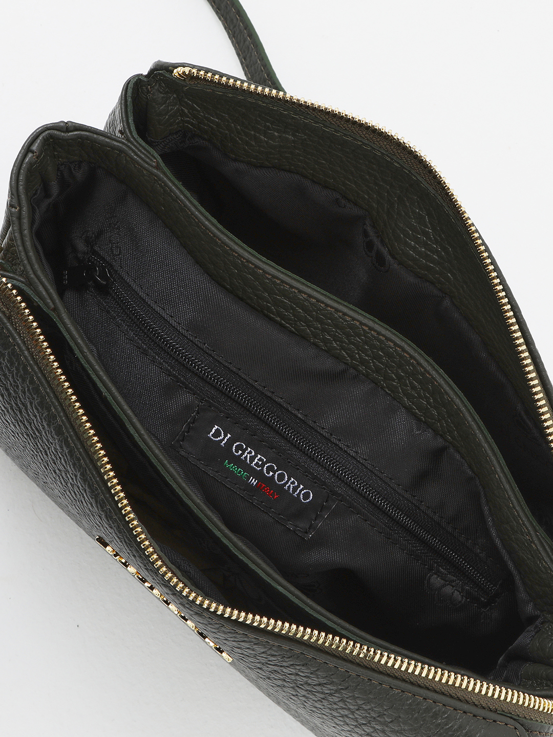 Кросс-боди в оливковом оттенке с тремя отделениями с логотипом Di Gregorio