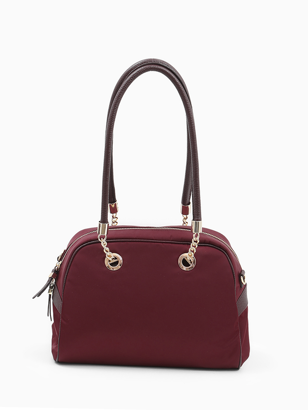 Сумка-трансформер с двойными ручками от KELLEN из нейлона и натуральной кожи бордового оттенка