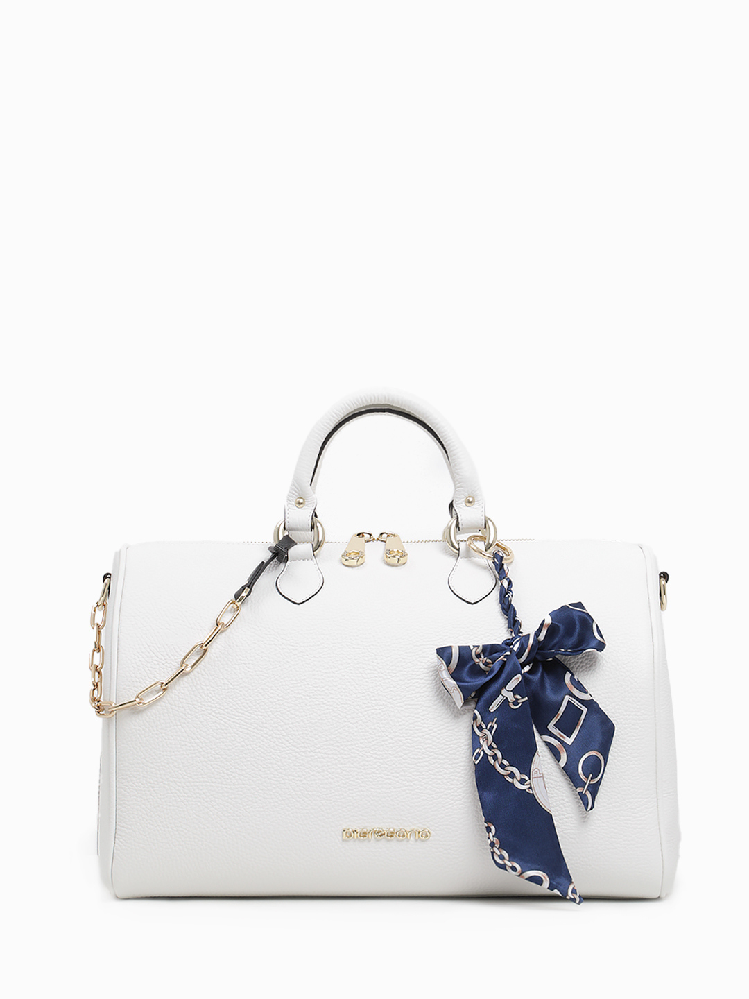 Сумка-боулер с цепью и брелком с твилли от Di Gregorio в размере L белого цвета