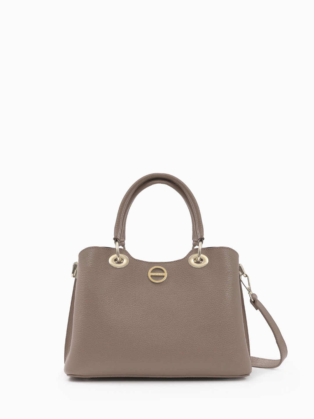 Базовый тоут из мелкозернистой кожи с круглой фурнитурой FOLLE в цвете тауп