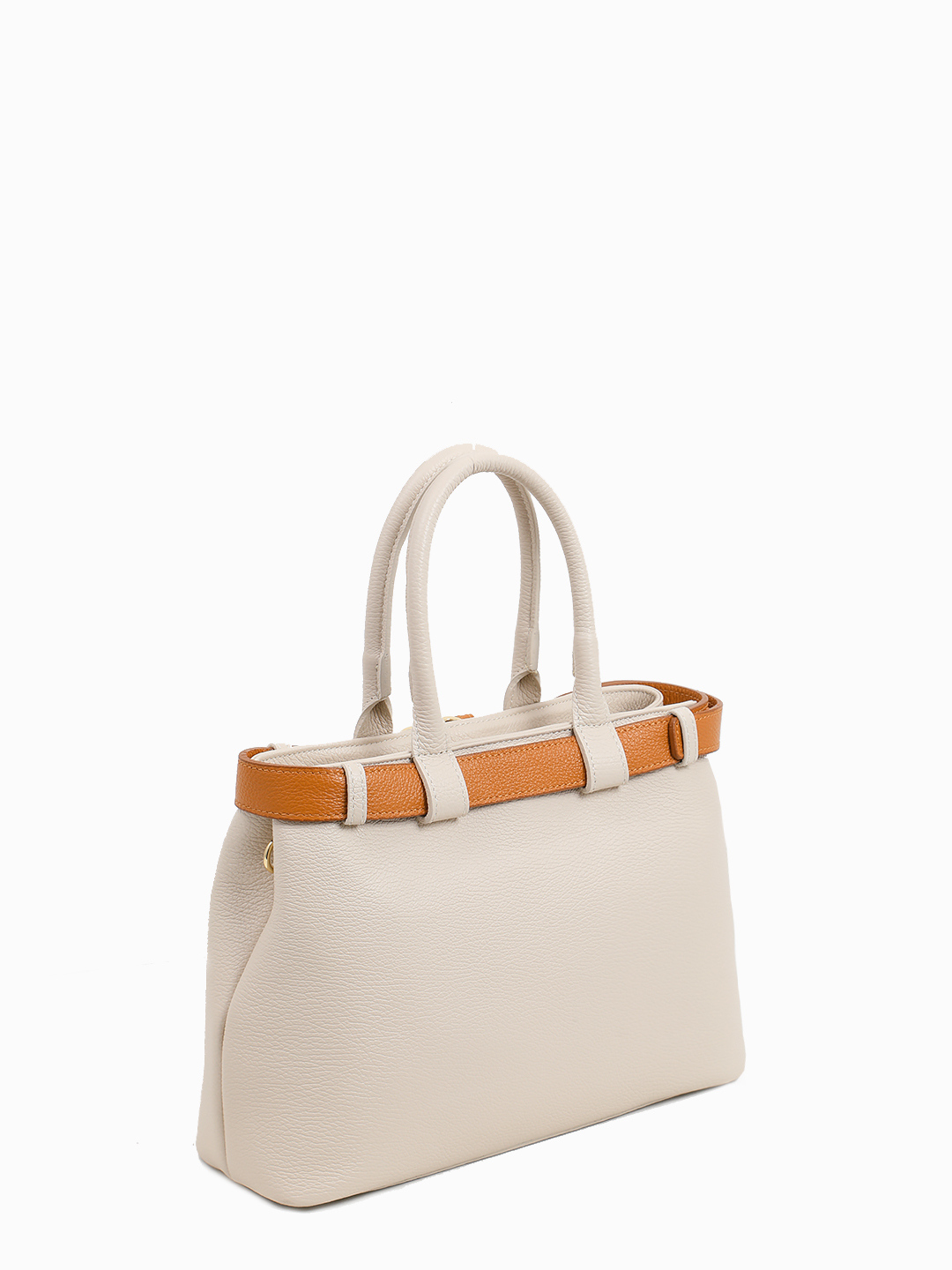 Бежевая сумка-тоут с декоративным рыжим ремнём от FOLLE