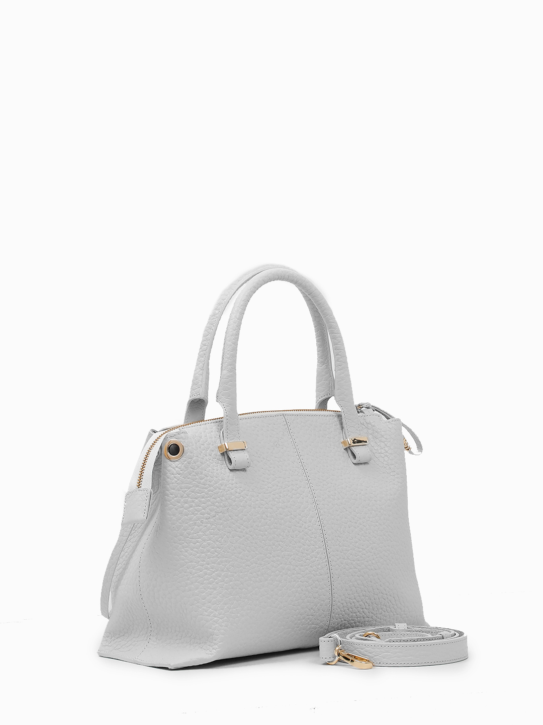 Сумка-тоут с дополнительной сумкой-косметичкой на карабине от KELLEN из крупнозернистой кожи светло-серого оттенка